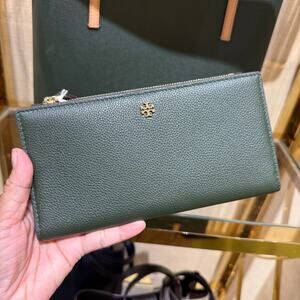 Tory Burch Forest Green Wallet with Gold Logo